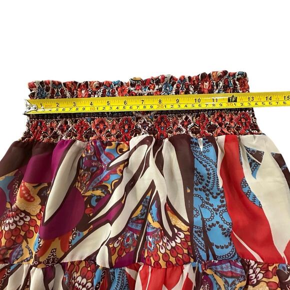 Cache BOHO Tiered Gypsy Festival Colorful Beaded Smock Waist Midi Skirt SZ Large - Picture 10 of 14